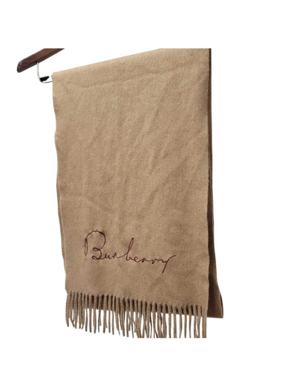 Burberry Embroidered Logo Adult Unisex 100% Cashmere Brown Scarf 76X12 Scotland